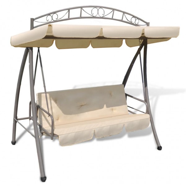 Banco columpio convertible de exterior con dosel blanco arena