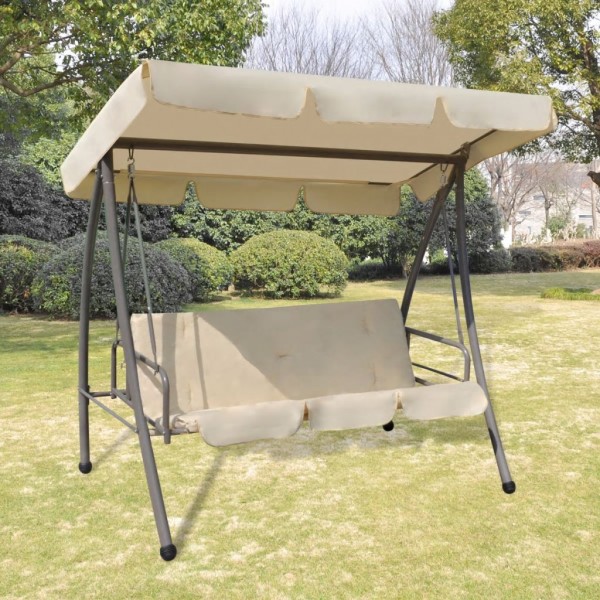 Banco columpio de exterior con dosel blanco arena