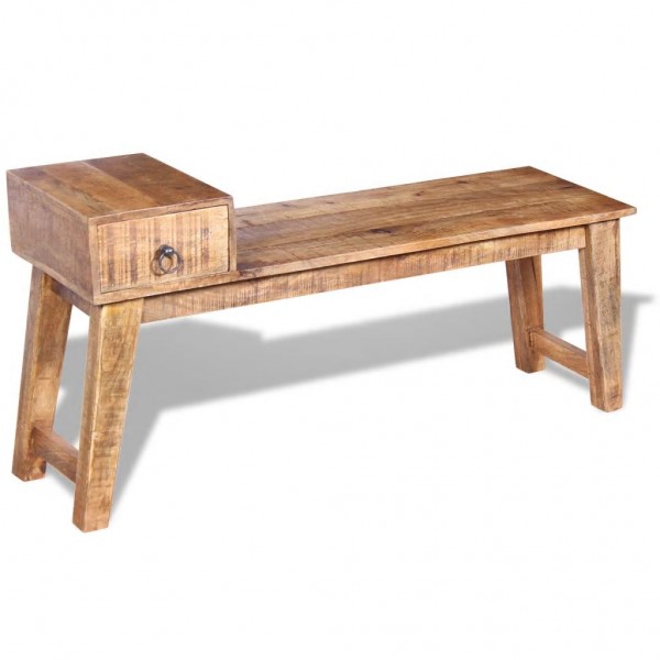 Banco con cajón madera de mango maciza 120x36x60 cm