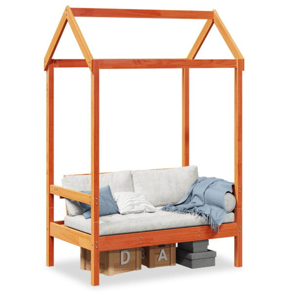 Banco con techo madera maciza pino marrón cera 117.5x70x176.5cm