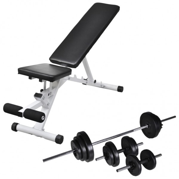 Banco de ejercicios con juego de pesas y mancuernas 30.5 kg
