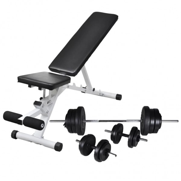 Banco de ejercicios con juego de pesas y mancuernas 60.5 kg