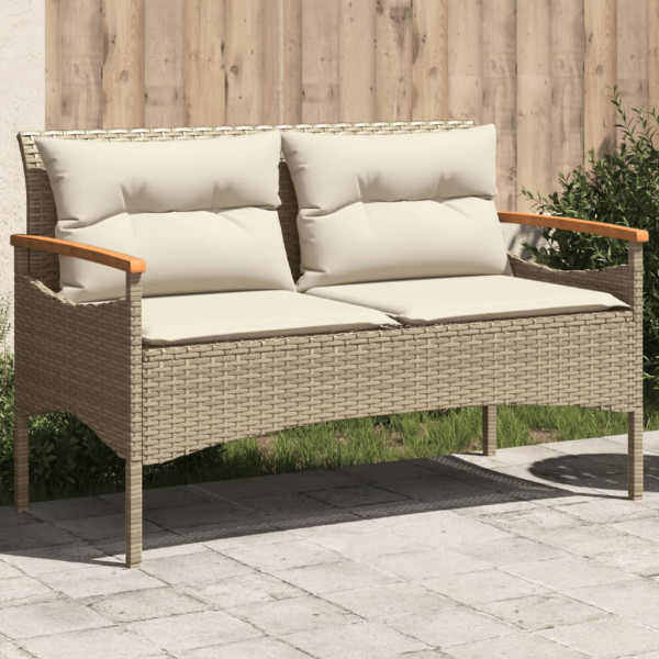 Banco de jardín y cojines ratán sintético beige 116x62.5x74 cm