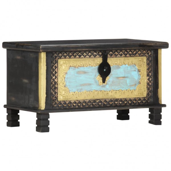 Baúl de almacenamiento madera de mango negro 80x40x45 cm