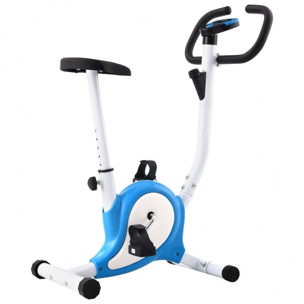 Bicicleta estática con resistencia de cinta azul