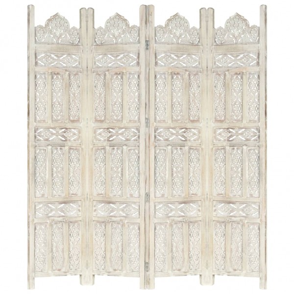 Biombo 4 paneles tallado a mano madera mango blanco 160x165 cm