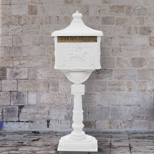 Buzón de pedestal de aluminio estilo vintage inoxidable blanco