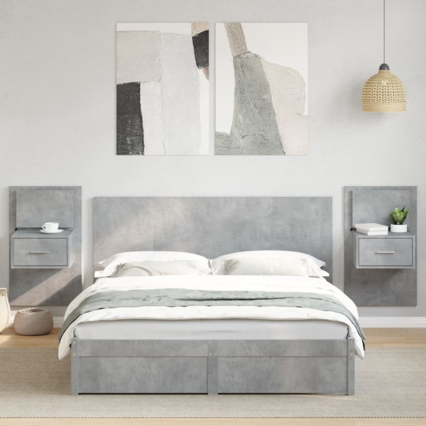 Cabecero cama con mesitas madera ingeniería gris hormigón 160cm