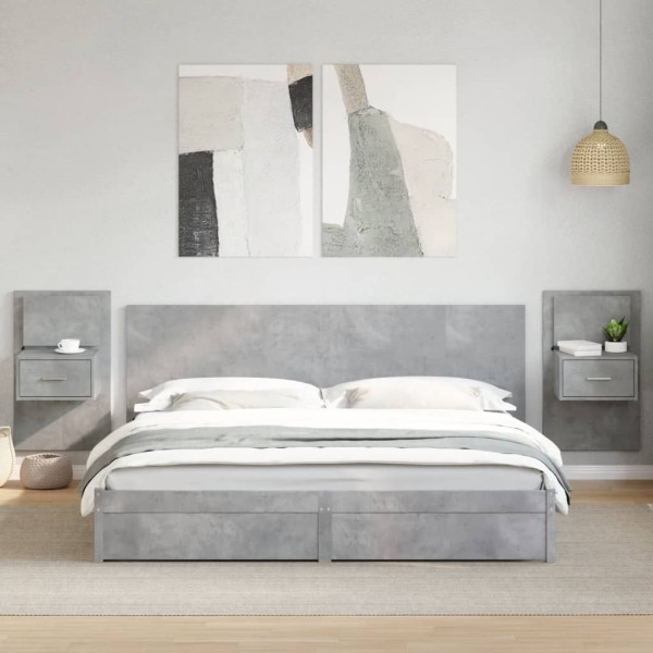Cabecero cama y mesitas madera ingeniería gris hormigón 200 cm