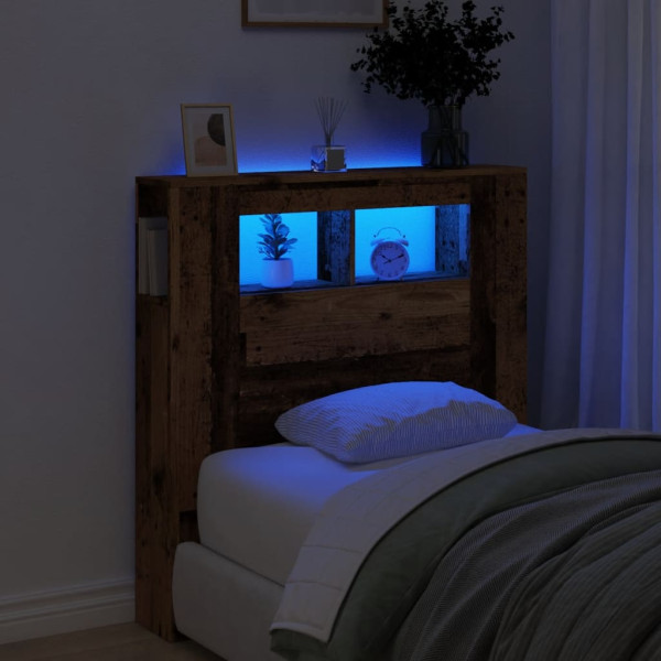 Cabecero con LED madera ingeniería envejecida 100x18.5x103.5 cm