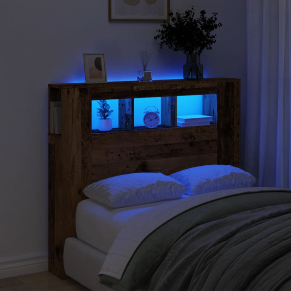 Cabecero con LED madera ingeniería envejecida 120x18.5x103.5 cm