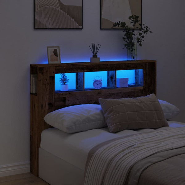 Cabecero con LED madera ingeniería envejecida 140x18.5x103.5 cm