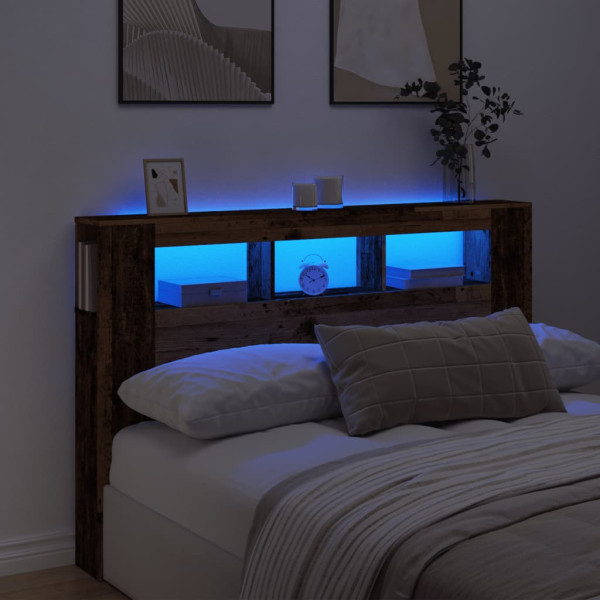 Cabecero con LED madera ingeniería envejecida 160x18.5x103.5 cm