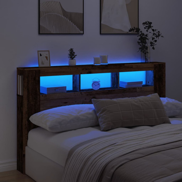 Cabecero con LED madera ingeniería envejecida 180x18.5x103.5 cm