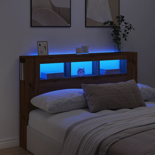 Cabecero LED madera ingeniería roble artisan 160x18.5x103.5 cm