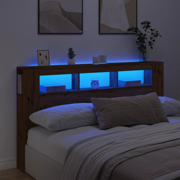 Cabecero LED madera ingeniería roble artisan 180x18.5x103.5 cm