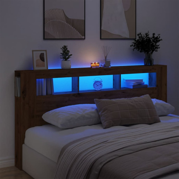 Cabecero LED madera ingeniería roble artisan 200x18.5x103.5 cm
