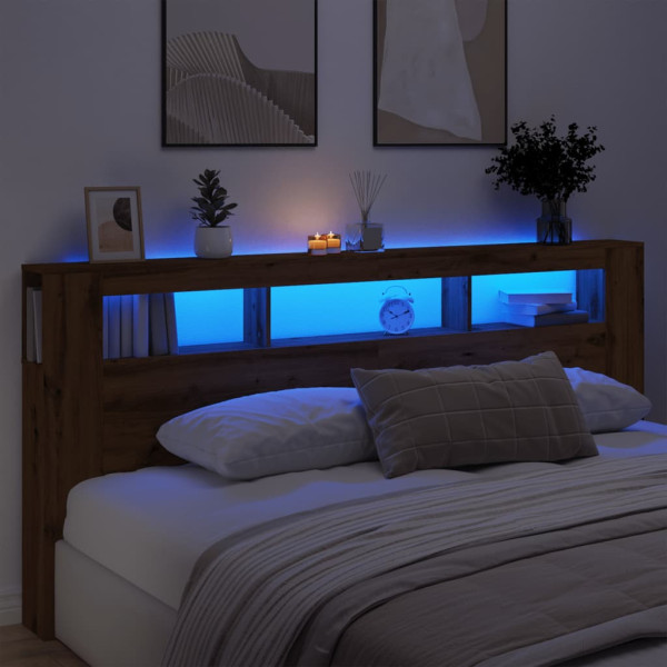 Cabecero LED madera ingeniería roble artisan 220x18.5x103.5 cm