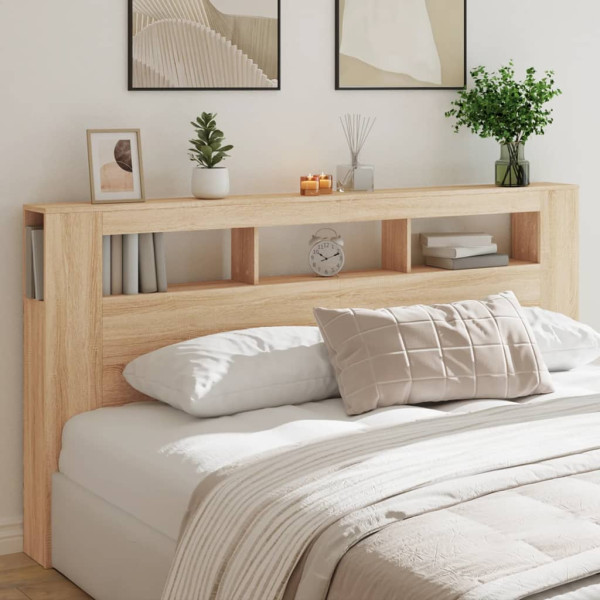 Cabecero LED madera ingeniería roble Sonoma 200x18.5x103.5 cm