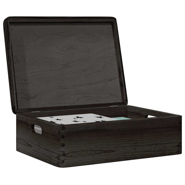 Caja de madera tapa y asas madera maciza pino negra 40x30x13 cm