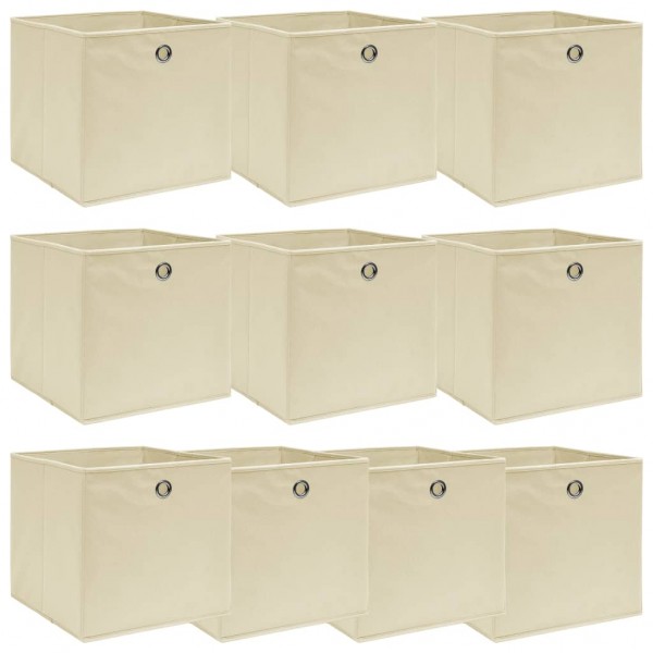 Cajas de almacenaje 10 uds tela crema 32x32x32 cm