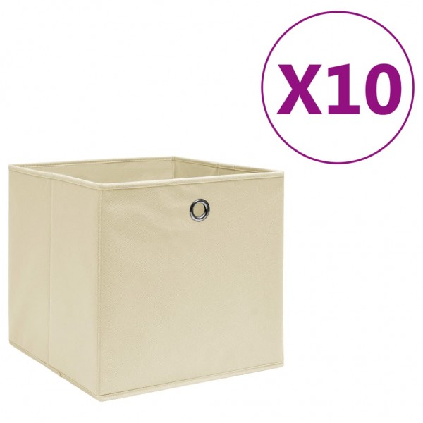 Cajas de almacenaje 10 uds tela no tejida crema 28x28x28 cm