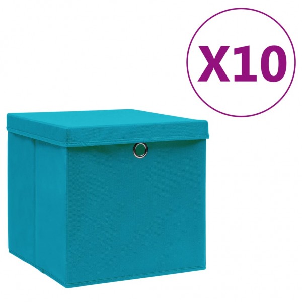 Cajas de almacenaje con tapas 10 uds azul bebé 28x28x28 cm