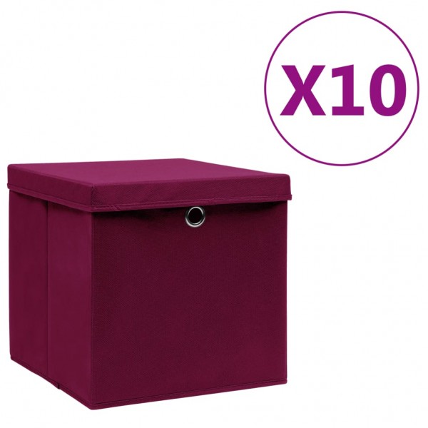Cajas de almacenaje con tapas 10 uds rojo oscuro 28x28x28 cm