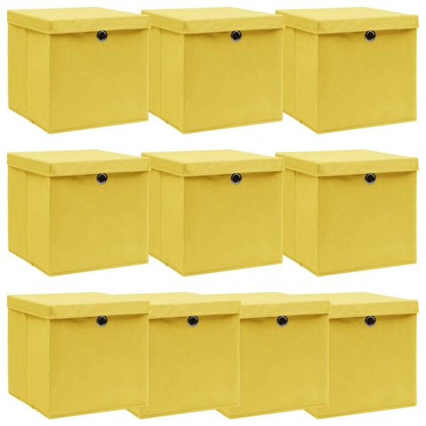 Cajas de almacenaje con tapas 10 uds tela amarillo 32x32x32 cm