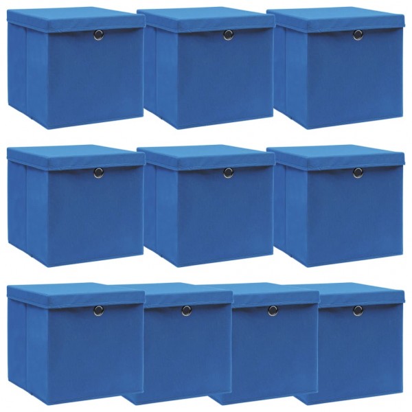 Cajas de almacenaje con tapas 10 uds tela azul 32x32x32 cm