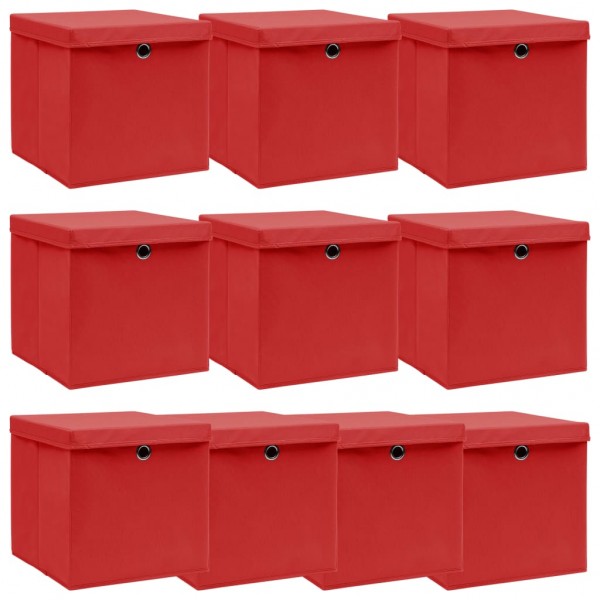 Cajas de almacenaje con tapas 10 uds tela rojo 32x32x32 cm