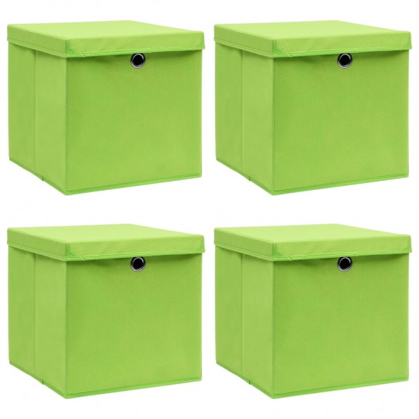 Cajas de almacenaje con tapas 10 uds tela verde 32x32x32 cm