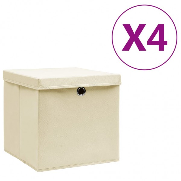 Cajas de almacenaje con tapas 4 uds crema 28x28x28 cm