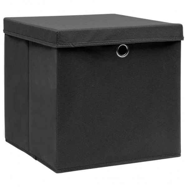 Cajas de almacenaje con tapas 4 uds negro 28x28x28 cm