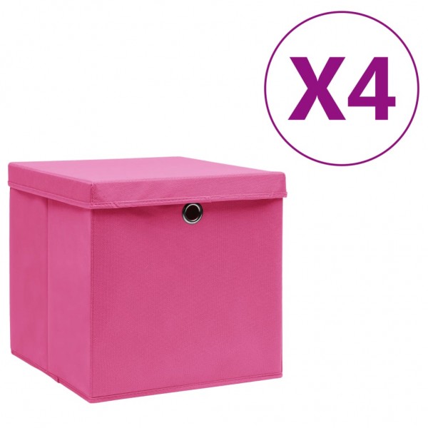 Cajas de almacenaje con tapas 4 uds rosa 28x28x28 cm