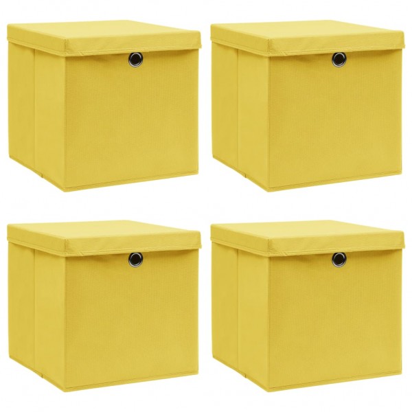 Cajas de almacenaje con tapas 4 uds tela amarillo 32x32x32 cm