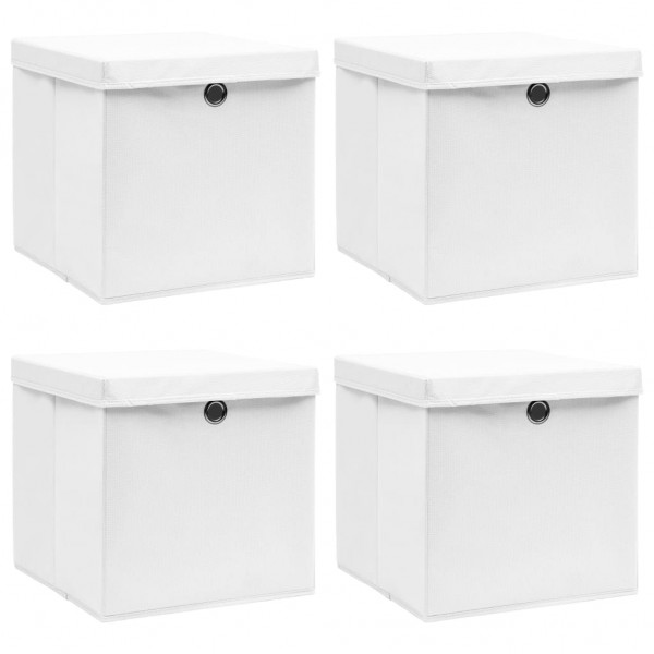 Cajas de almacenaje con tapas 4 uds tela blanco 32x32x32 cm