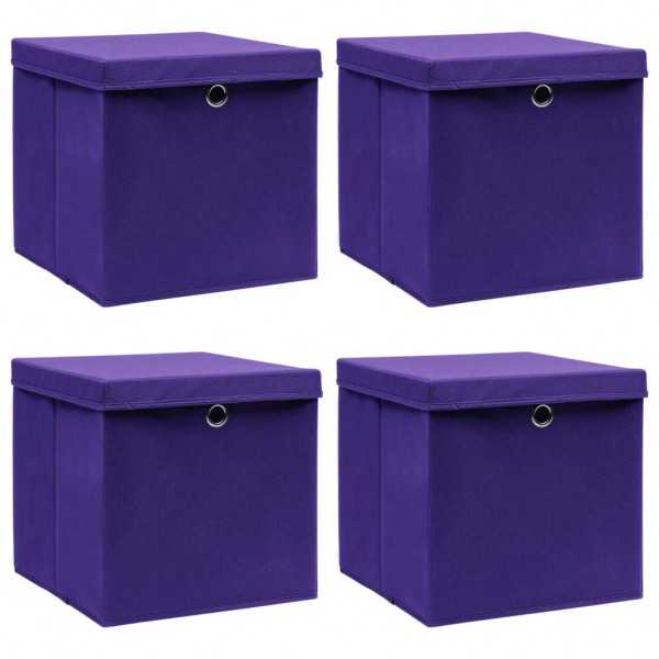 Cajas de almacenaje con tapas 4 uds tela morado 32x32x32 cm