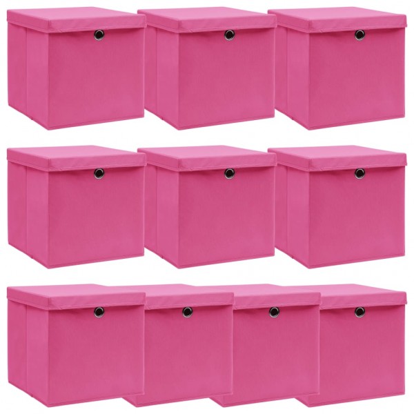 Cajas de almacenaje con tapas 4 uds tela rosa 32x32x32 cm