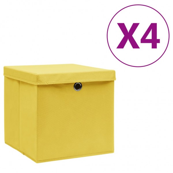 Cajas de almacenamiento con tapas 4 uds 28x28x28 cm amarillo