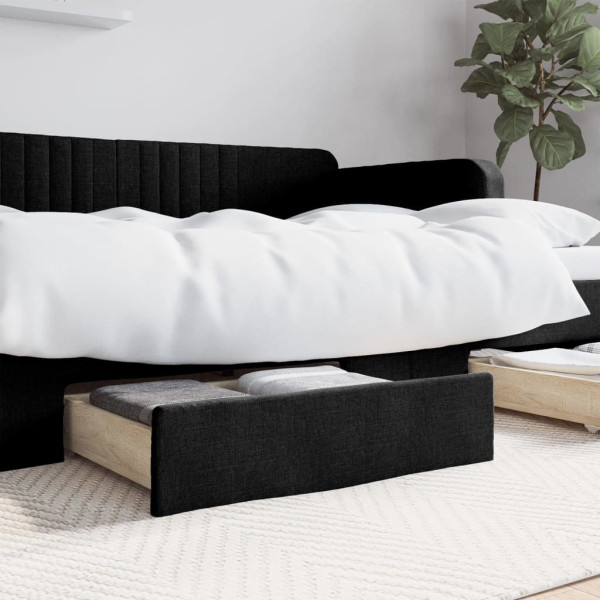 Cajones de cama 2 uds madera de ingeniería y tela negro