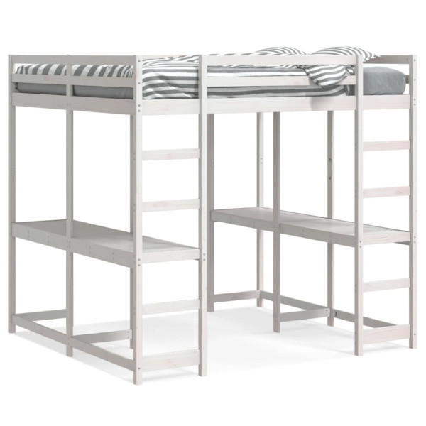 Cama alta con escritorio y escalera madera blanca 200x200 cm