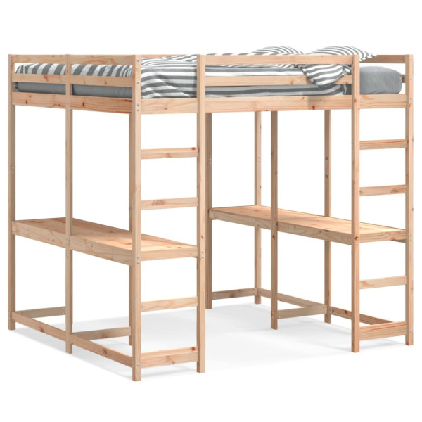 Cama alta con escritorio y escalera madera maciza 160x200 cm