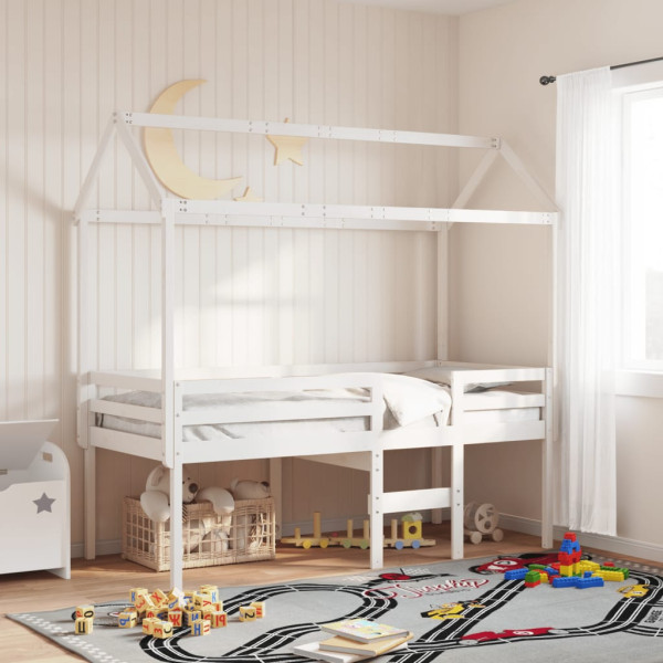 Cama alta con techo blanca madera maciza pino blanca 90x200 cm