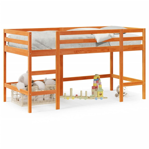 Cama alta de niños con escalera madera maciza marrón 90x190 cm