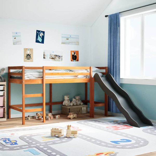 Cama alta para niños sin colchón madera pino marrón 90x200 cm