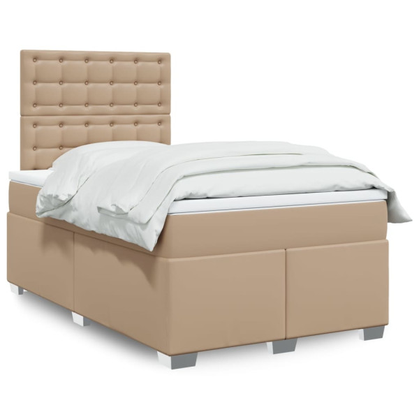 Cama box spring con colchón cuero sintético capuchino 80x200 cm