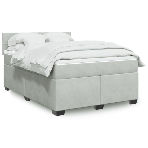 Cama box spring con colchón terciopelo gris claro 140x190 cm