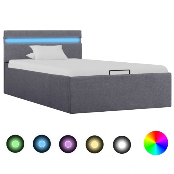 Cama canapé hidráulica almacenaje LED tela gris oscuro 90x200cm