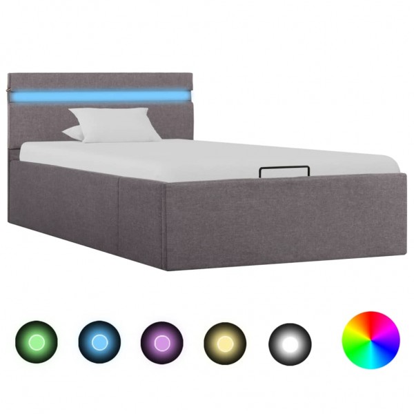 Cama canapé hidraúlica almacenaje LED tela gris topo 100x200 cm